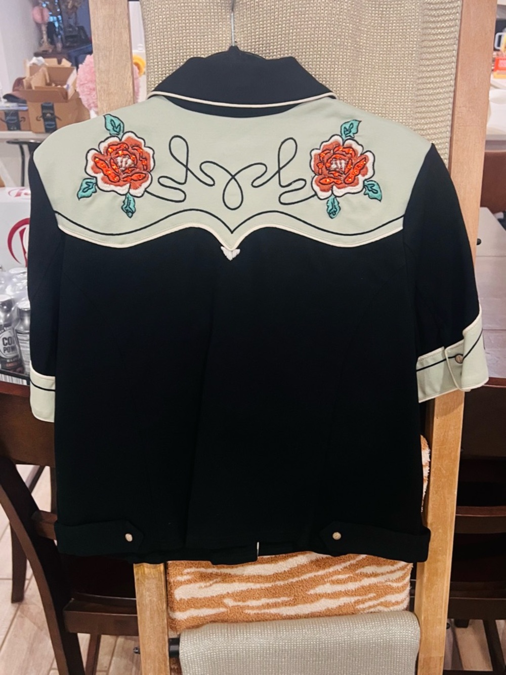Double D Ranch Black Western rose/cactus Jacket with Turquoise & red Embroidery - Picture 6 of 7